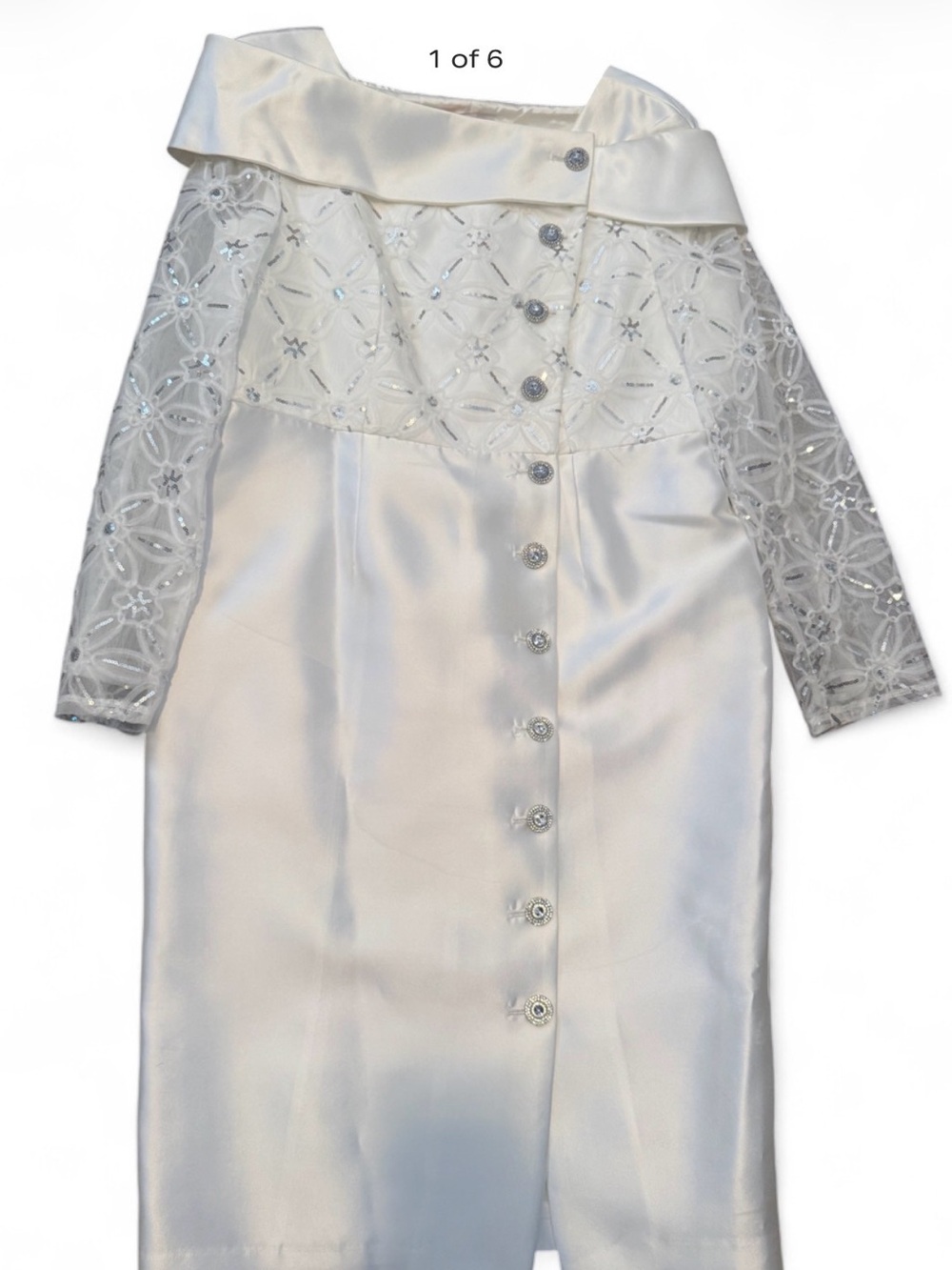 Black Label Ivory Satin and Lace Off-Shoulder Dress
